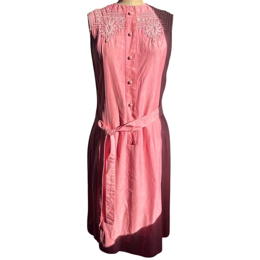 Vintage 1960s malcolm starr Dress Pink Silk Rayon Soutache Embroidery Size 10